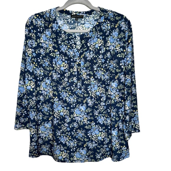 Napa Valley Women’s West Coast Blue Floral Blouse Button Front Pleated Top Sz M - Picture 7 of 12